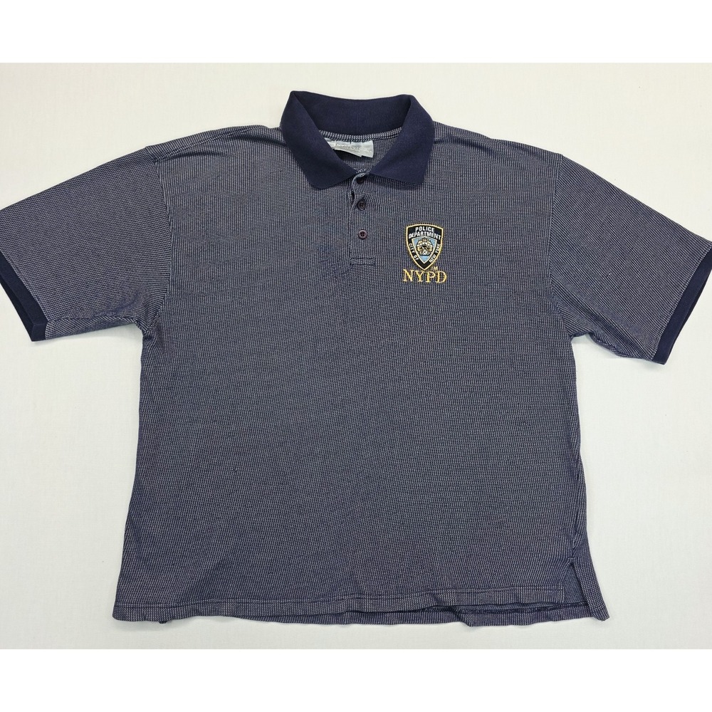 NYPD Police Department Polo Shirt Gray Navy Embroidered Badge Men's XXL